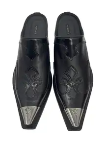 VERSACE black leather mules Medusa metal toe western style size 40‎ Italy