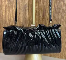 Vintage Black Vinyl‎ Ruffle Coquette Crossbody Evening Cocktail Purse Bag Clutch