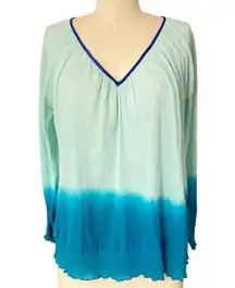 Christophe Sauvat Top Small Peasant Boho Crinkle Cotton Gauze Ombre‎ Dip Dye