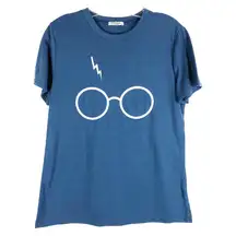 Harry Potter Medium Tee Glasses Scar Blue White Short Sleeve Crew Neck Adult 722