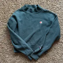Champion Women's Teal  Crop Crew Sweater