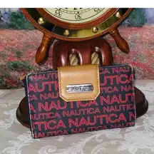 Nautica Red & Blue Bifold Lightweight Wallet RFID Protection 6”X3.5”