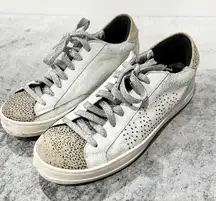 P448 Leather Sneakers Leopard Metallic Low Top Size 38 US 8