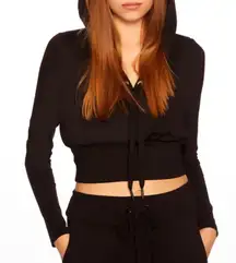 Susana Monaco Black Cropped V-Neck Hoodie