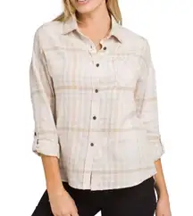 NWT  Percy Top Moonlight Macro Flannel Plaid Cream Tan Grey Women’s Size XS