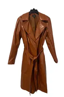 Faux Leather Snakeskin Brown Belted Jacket with Pockets (Size M)