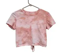 Aerie Tie Dye Short Sleeve Open Back Scrunch T-Shirt Pink Cotton Bow Size Small