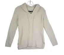 Jeanne Pierre Cable-Knit Pullover Sweater Women's Sz Medum Cream Hooded High-Low