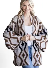 Jodifl Black Brown Tan Geometric Oversized Cardigan Sweater Sz Small