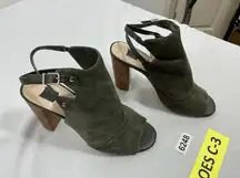 Womans White House Black Market Booties 9 M Green Slingback Block Heel Open Toe