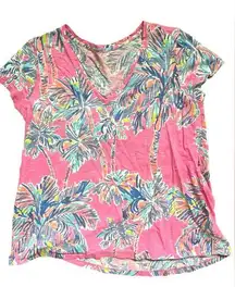 Meredith Tropical Pink T-Shirt Size Small V-Neck Cotton Beach