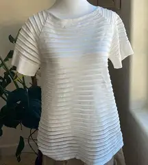 Zara cute panel stripe white loose top