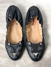 Charlotte Olympia Black Lambskin Kitty Ballerina Slip On Flats Women’s EU 41