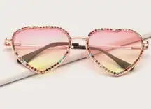 Heart Shaped Sunglasses Ombre Crystal Rhinestone Glasses Pink Yellow Nwt