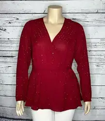 City Chic NWT Size XS/14 Currant Red Embellished True Wrap Blouse Top