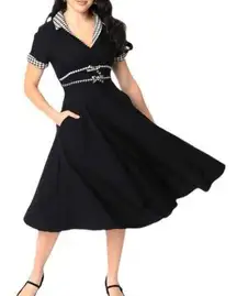 NEW Unique Vintage 1950s Dovima Swing Dress Black & Houndstooth XS Rockabilly