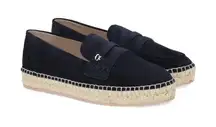 GIANVITO ROSSI- Lido Suede Espadrilles Navy Beach Flat Penny Loafer