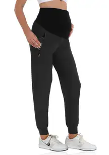 A - Black Maternity Joggers Athletic Casual Pants Small Scrub Lounge Sweatpants