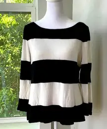 J. Crew Black and White Stripe Linen Blend Knit Top Size Small