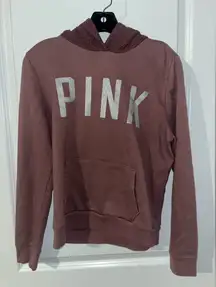 Victorias Secret Pink Medium Rose Pink Hoodie Sweatshirt Glitter Font Sherpa Top