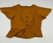OLM Mustard Peplum Top Flutter Sleeves V-Neck Size XL