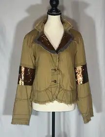 DA-NANG Brown Sequin Distressed Blazer Jacket sz M Y2K Vintage Streetwear Grunge