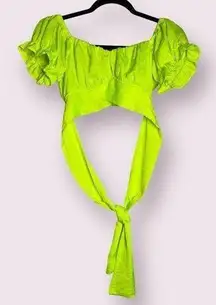 O. Vianca Neon Yellow Tie Back Crop Top