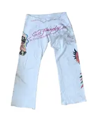 Ed Hardy White Track Pants with Colorful Graphics