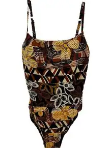 La Blanca Island Goddess Lingerie One Piece Swimsuit Floral Square Neck Brown 12