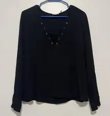 Aritzia Wilfred Free Black Redling Lace Up Long Sleeve Blouse Size Small