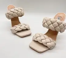 Steve‎ Madden Sandals Womens 6 Cream Kenley Braided Heeled Sandals Mules Heels