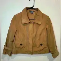 Per Se Brown Gold Cropped Y2K‎ Trench Jacket Sheen Snap Button Size 6