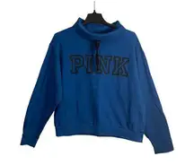 Victoria's Secret  PINK Sweatshirt Womens Size Large Blue Long Sleeve Cowlneck Cro