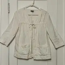 J Jill 100% linen open tie front cardigan size XS pockets peasant boho neutral
