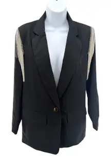 Plus Size Fringe Shoulder Blazer Jacket Black Chain Tassel Western Glam 2XL NWOT