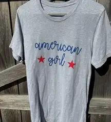 American Girl Graphic T Shirt Patriotic USA Red White Blue Fourth of July