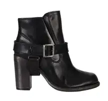 Allsaints Black Moto Shearling Fur Lined Boots Block Heels Chunky size 36 (US6)