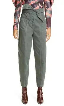 Ulla Johnson Otto Peat Green Tie Waist Stretch Cotton Tapered Jeans NWT