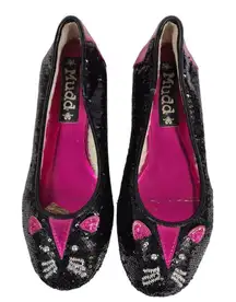 Mudd Mouse Cat Face Pink Black Sequined Ballet Flats Womens Size 9.5M Shoes
