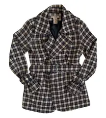 Vintage Y2K Paris Blues Wool Blend Plaid Belted Peacoat Size Medium