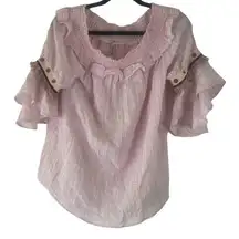 Monoreno Women's Size Small Pink Off Shoulder Bell Sleeves Peasant Blouse