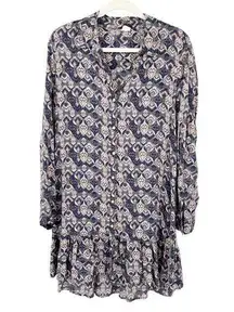 Wild Pearl Womens Cottagecore Boho Printed Long Sleeve Shirt Mini Dress Size L