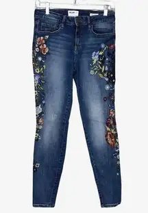 William Rast Jeans Womens 6 28" Blue Floral Embroidered Perfect Skinny Skeleton