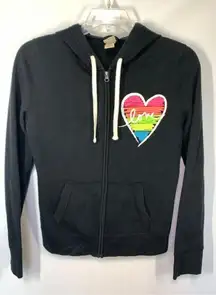 -1. Mossimo Supply Co Women's Full Zip Rainbow Heart Long Sleeve Hoodie Black Me