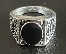 Obsidian stone S925 silver men women ring size 7