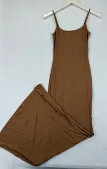 SKIMS Ribbed Maxi Slip Dress Camel Brown Size L