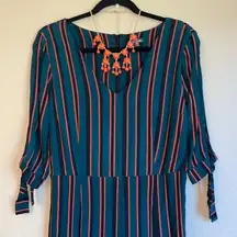 Wild Fable  Elbow Sleeve Striped Jumpsuit Jumper Size M Teal Coral/Rust Black