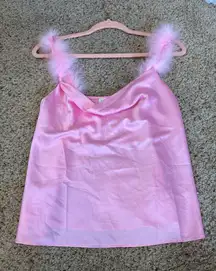 These Three Boutique top with feather straps light pink cowl neck 
