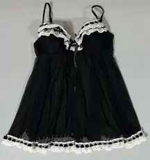 Black White Ruffle Lace Sheer Babydoll Nightie Lingerie Nightgown Dress Size S 🖤