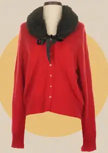 Valerie Stevens Cashmere Faux Fur Collar Cardigan Mob Wife Special Occasion XL